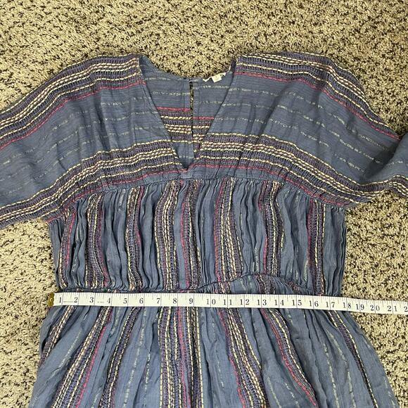 EN CRÈME Blue Colorful Metallic Tiered Sun Dress Tie‎ Tassel Sleeve Boho Sz S - Picture 10 of 11